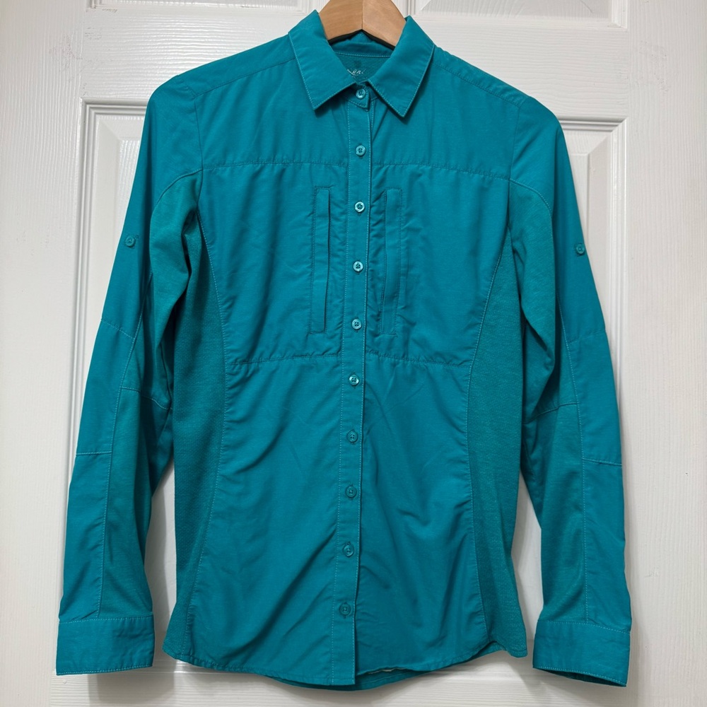 KUHL Airspeed Vent Womens Teal Button-Up Long Sleeve Blouse Shirt Size XS Hiking